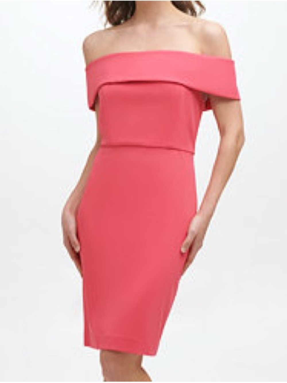 Calvin Klein Women Size 6P Pink Evening Cocktail Off-The-Shoulder Sheath Dress